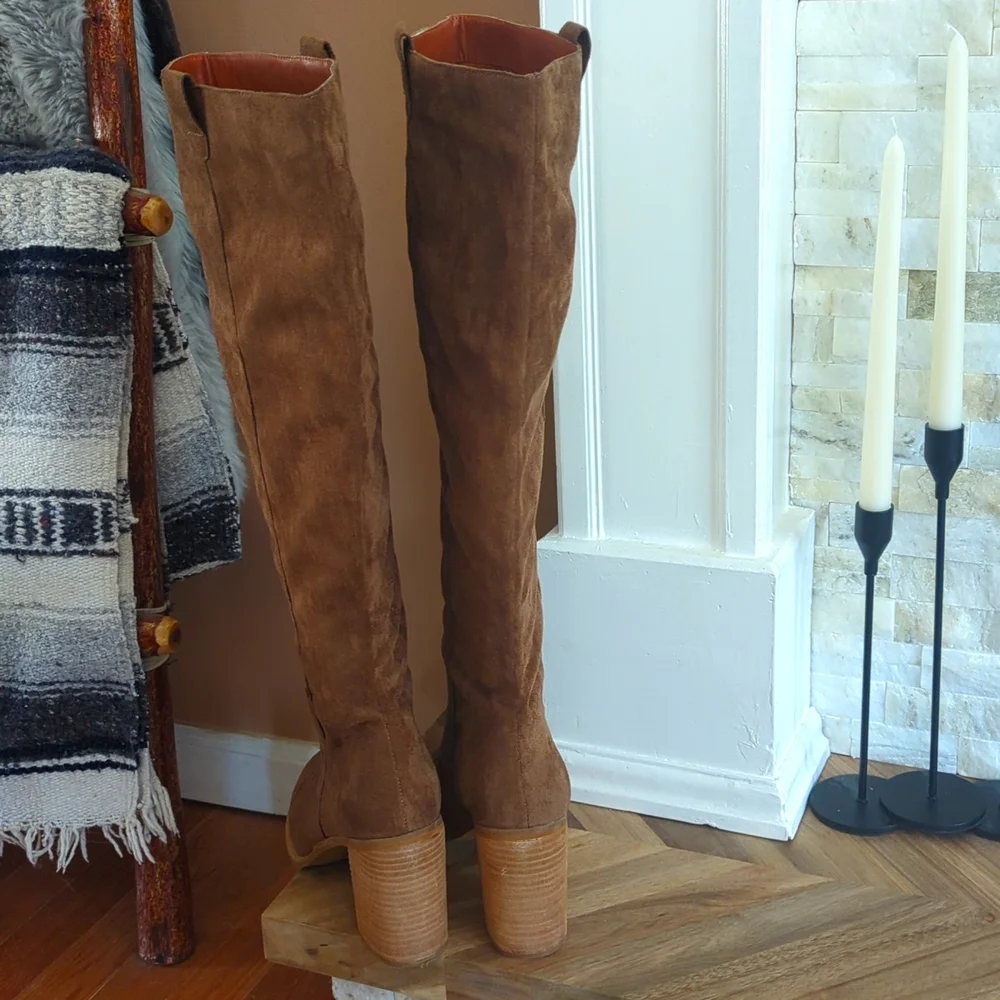Vici Suede Over-the-Knee Slouch Boots in Taupe Brown
